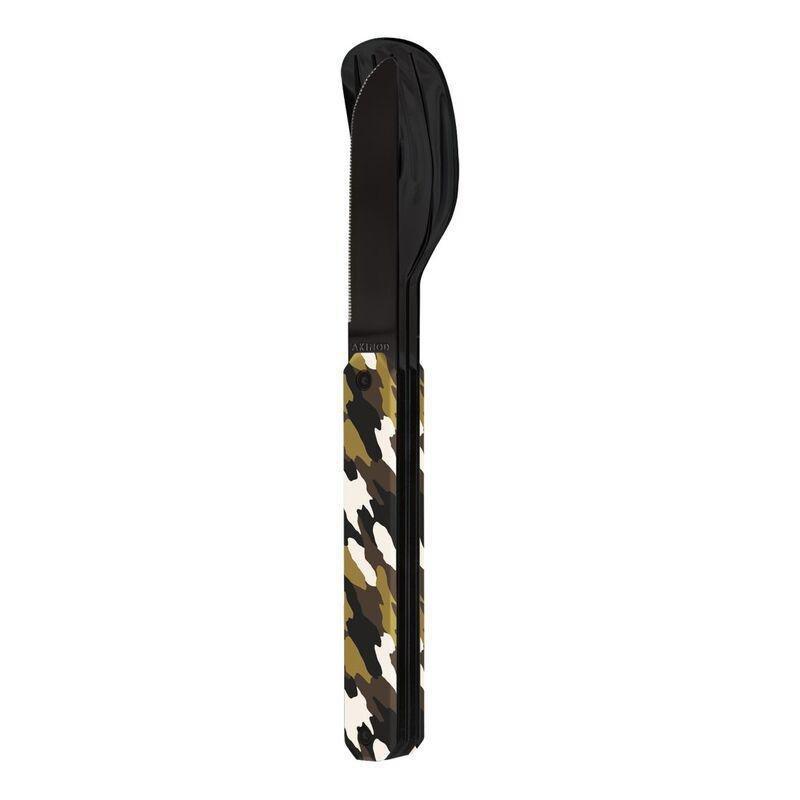 Akinod Straight Balck Mirror Finish Cutlery 12H34 - Green Camo, , large image number 0