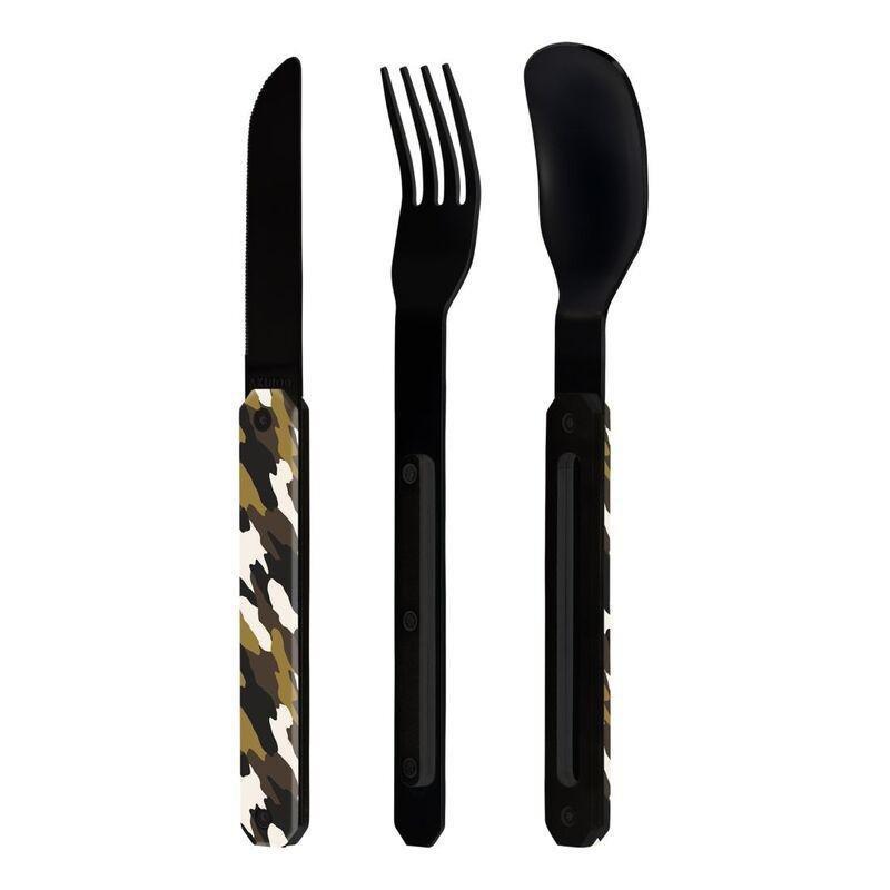 Akinod Straight Balck Mirror Finish Cutlery 12H34 - Green Camo, , large image number 1