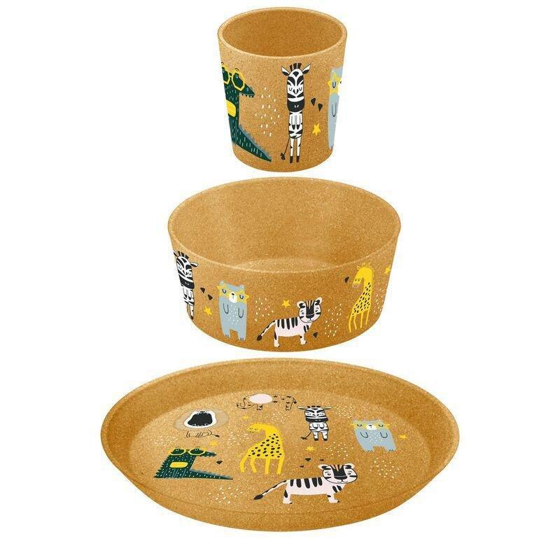 Koziol Connect Zoo Small Plate + Bowl + Cup - Natural Wood, , medium