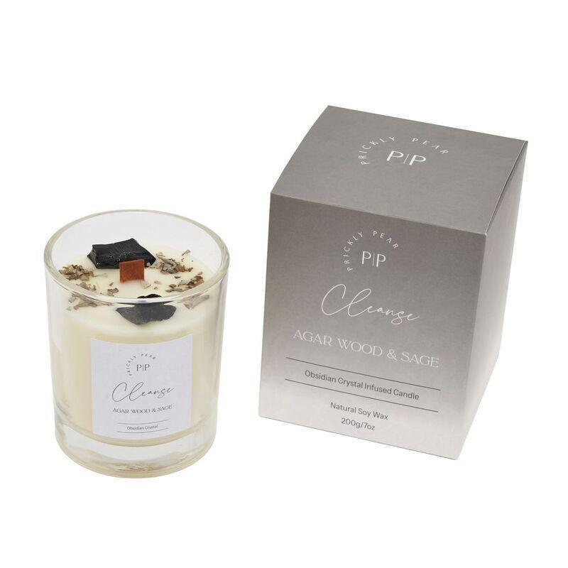 Prickly Pear Obsidian Crystal 'Cleanse' Scented Candle - 200G, , medium