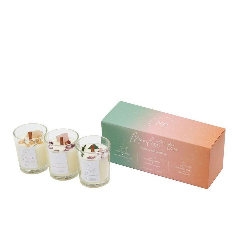 Prickly Pear Manifest Crystal Scented Candles Trio - 200G (Set of 3), , medium
