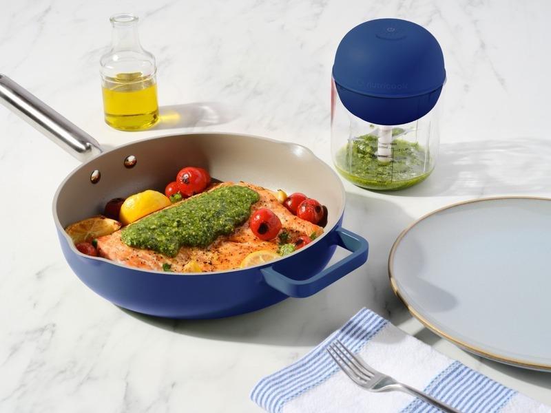 Nutricook One Cast Aluminum 26cm Cast Pan Blue + Food Choppi Blue Bundle, , large image number 3