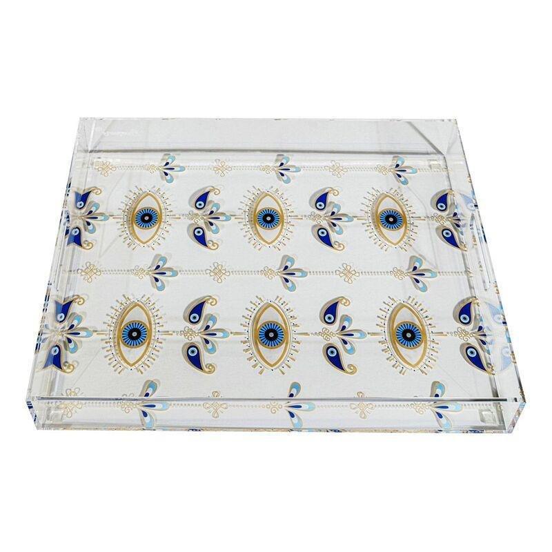 Roomours Hamsa Tray Acrylic Blue & White (40 x 30 cm), , large image number 0