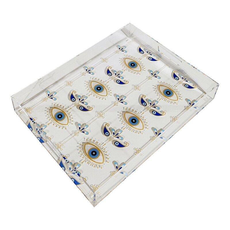 Roomours Hamsa Tray Acrylic Blue & White (40 x 30 cm), , large image number 2