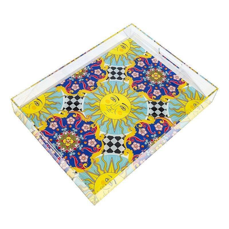Roomours Sicilia Tray Acrylic Blue & White (40 x 30 cm), , medium