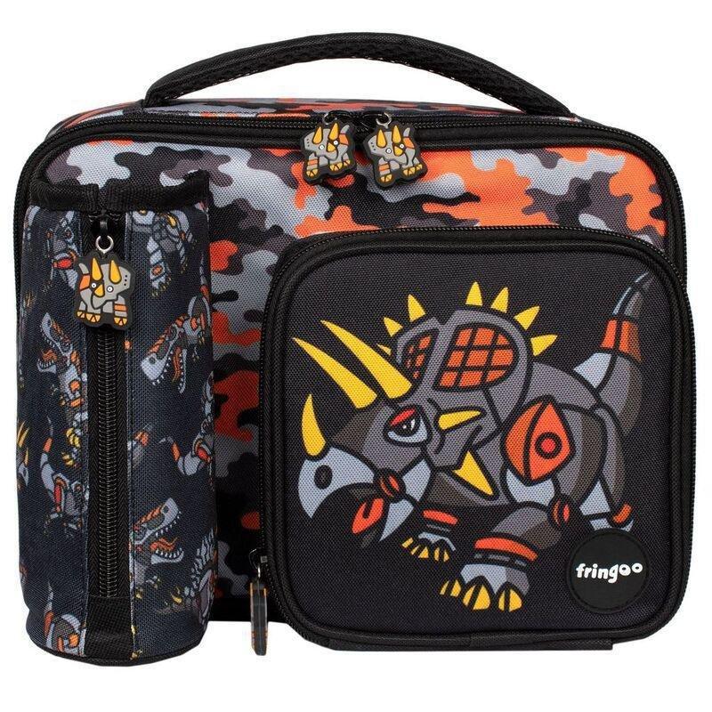Fringoo Square Fringoo Lunch Bag - Dinosaur Robot Black, , medium