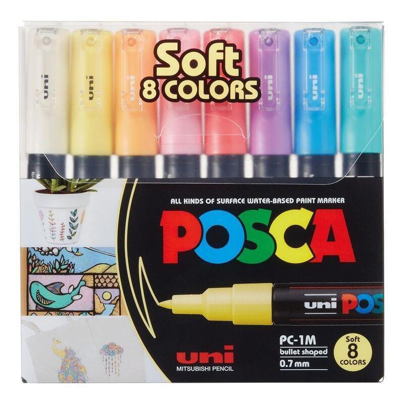 Uni-Ball Posca Soft Pastel PC-1M Soft Colors Markers (Set of 8), , medium