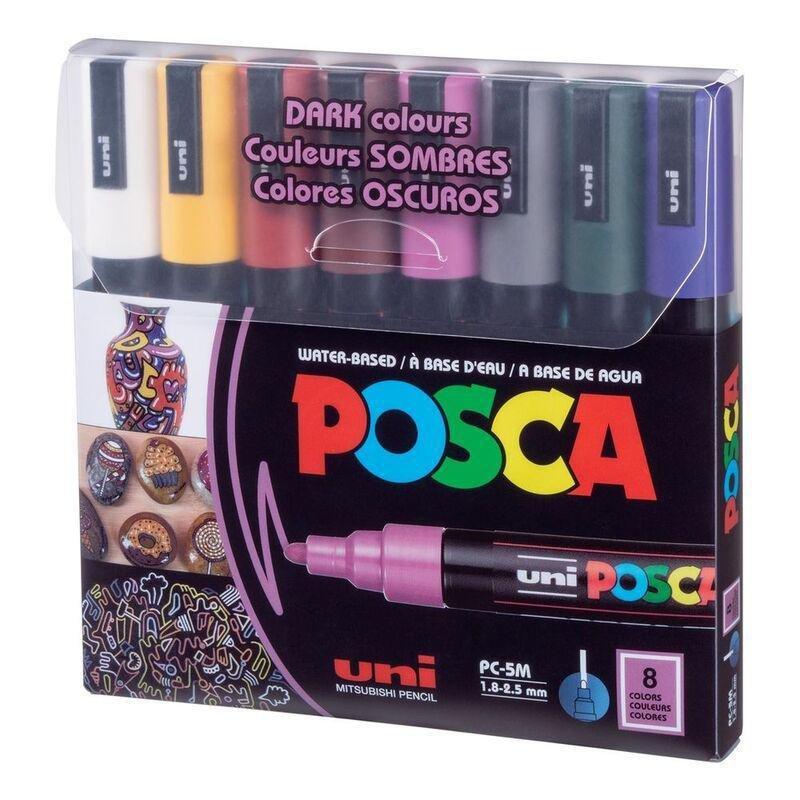 Uni-Ball Posca PC-5M Dark Colors Markers (Set of 8), , medium