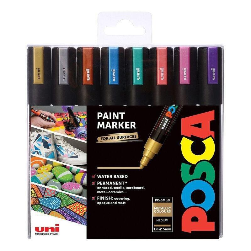 Uni-Ball Posca PC-5M Metallic Colors Markers (Set of 8), , medium