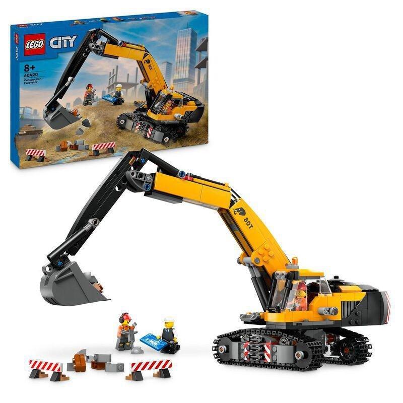 LEGO City Yellow Construction Excavator Toy Digger Building Set 60420 (633 Pieces), , large image number 0