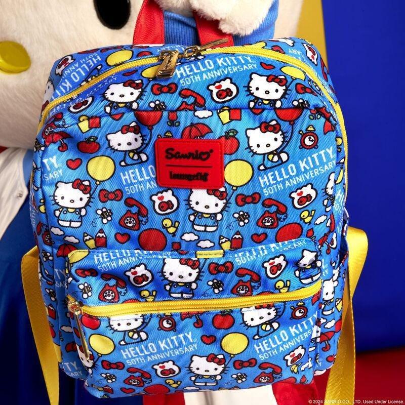 Loungefly Leather Hello Kitty 50th Anniversary Classic Alloverprintnylon Square Mini Backpack, , large image number 1