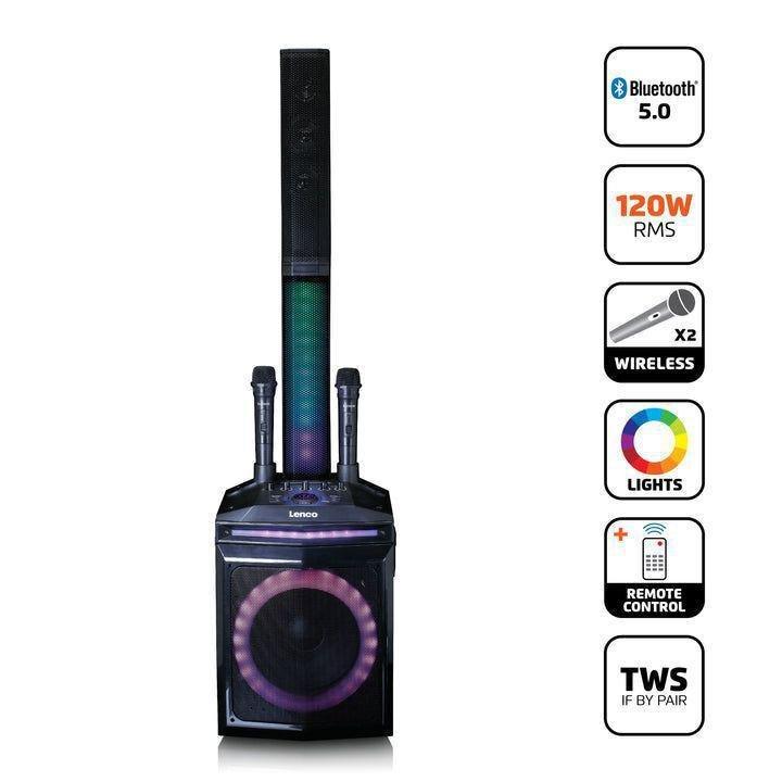 Lenco PA-220BK Bluetooth Party Speaker with 2 Wireless Microphones / Front and Column Lighting, , large image number 10