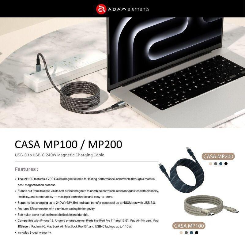 ADAM elements CASA MP100 USB-C to USB-C 240W Magnetic Charging Cable 1m - Titanium, , large image number 4