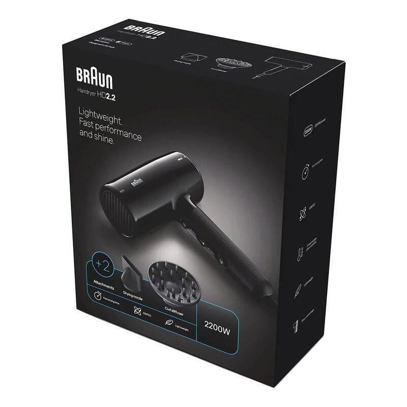 Braun Hairdryer HD2.2 Hair Dryer 2200W BRHD225SDE - Ion Black, , large image number 2
