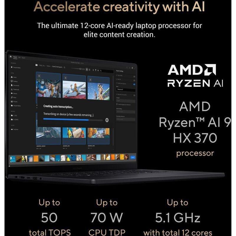 ASUS ProArt P16 OLED Laptop - H7606WI-ME123W - AMD Ryzen AI 9 HX 370/64GB RAM/2TB SSD/NVIDIA GeForce RTX 4070 8GB/16" OLED 4K (3840x2400) Touch Scr..., , large image number 3