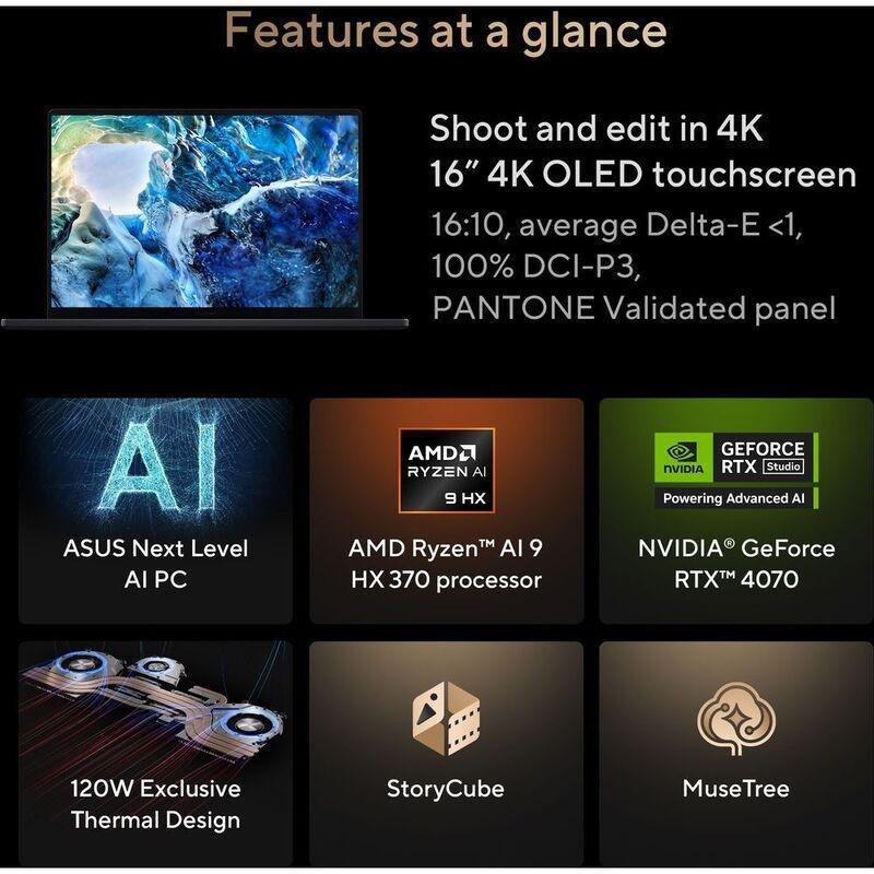 ASUS ProArt P16 OLED Laptop - H7606WI-ME123W - AMD Ryzen AI 9 HX 370/64GB RAM/2TB SSD/NVIDIA GeForce RTX 4070 8GB/16" OLED 4K (3840x2400) Touch Scr..., , large image number 6