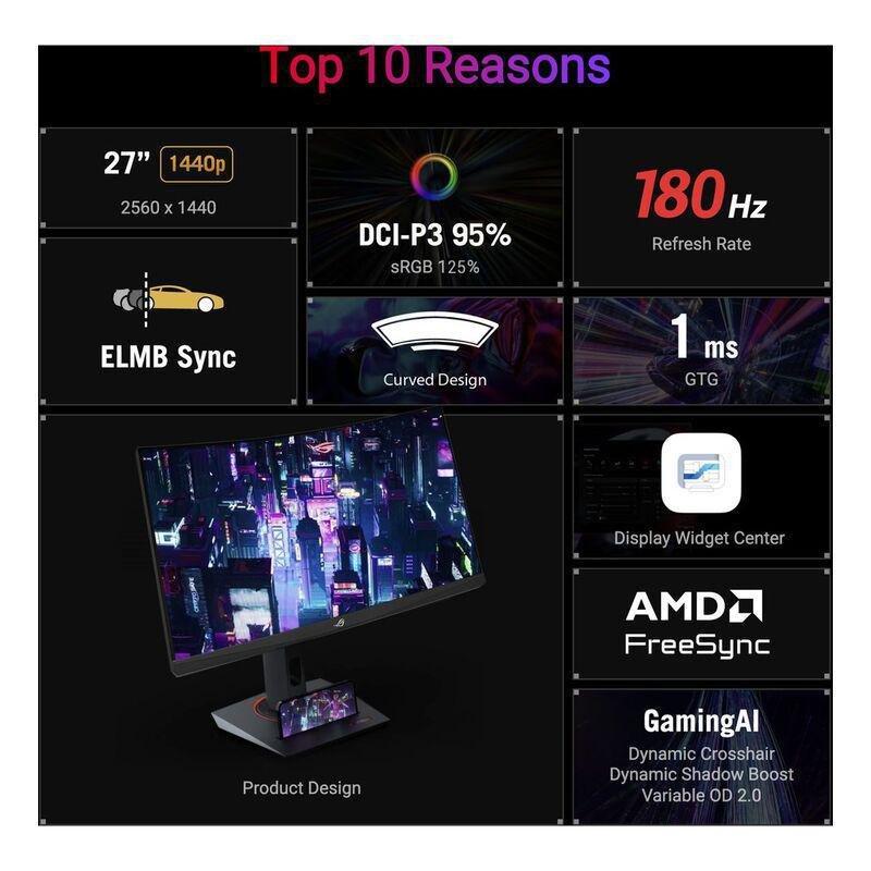 ASUS ROG Strix XG27WCS USB Type-C Gaming Monitor 27-inch (2560x1440) Curved/180Hz, , large image number 1