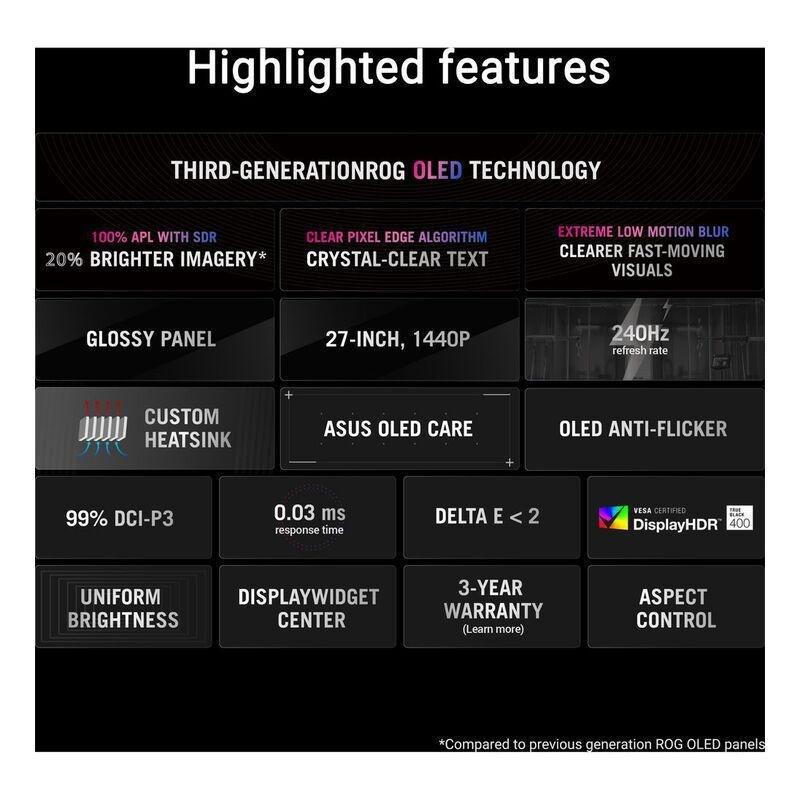 ASUS ROG Strix OLED XG27AQDMG Gaming Monitor 27-inch 1440p Glossy WOLED Panel/240Hz, , large image number 1