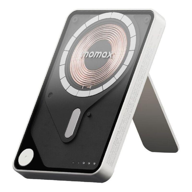 Momax 1-Power X Pro 5000mAh Magnetic Wireless Power Bank With Stand And Built-In USB-C Cable - White, , medium