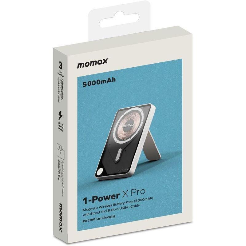 Momax 1-Power X Pro 5000mAh Magnetic Wireless Power Bank With Stand And Built-In USB-C Cable - White, , large image number 5