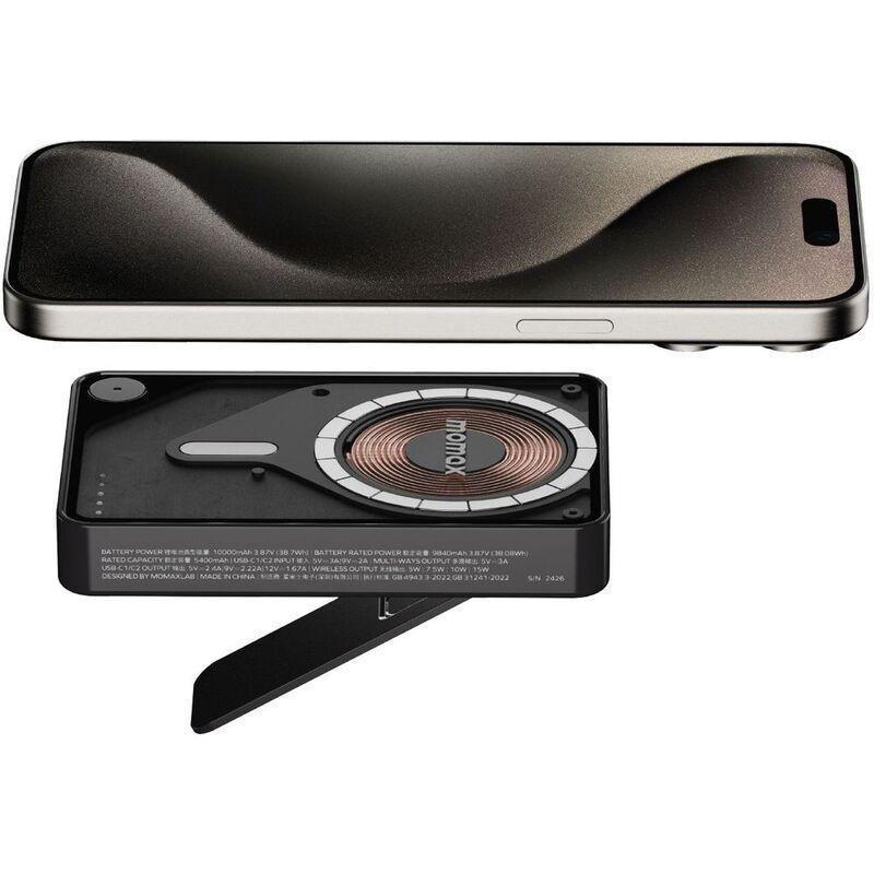 Momax 1-Power X Pro+ 10000mAh Magnetic Wireless Power Bank With Stand And Built-In USB-C Cable - Black, , large image number 1