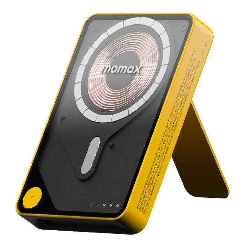 Momax 1-Power X Pro+ 10000mAh Magnetic Wireless Power Bank With Stand And Built-In USB-C Cable - Yellow, , medium