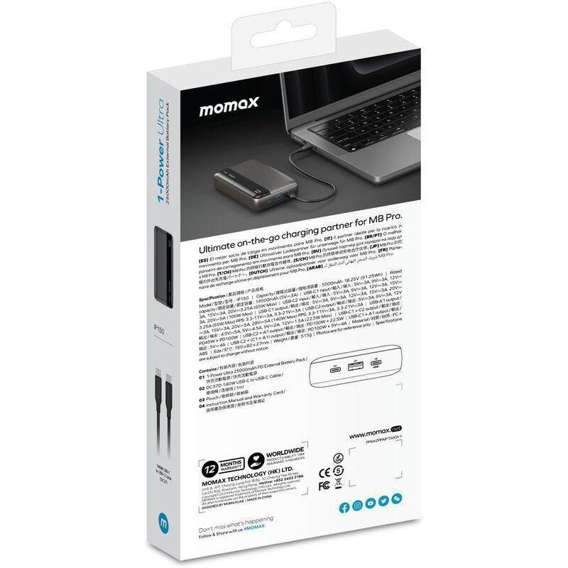 Momax 1-Power 25000mAh PD 145W Power Bank - Black, , large image number 6