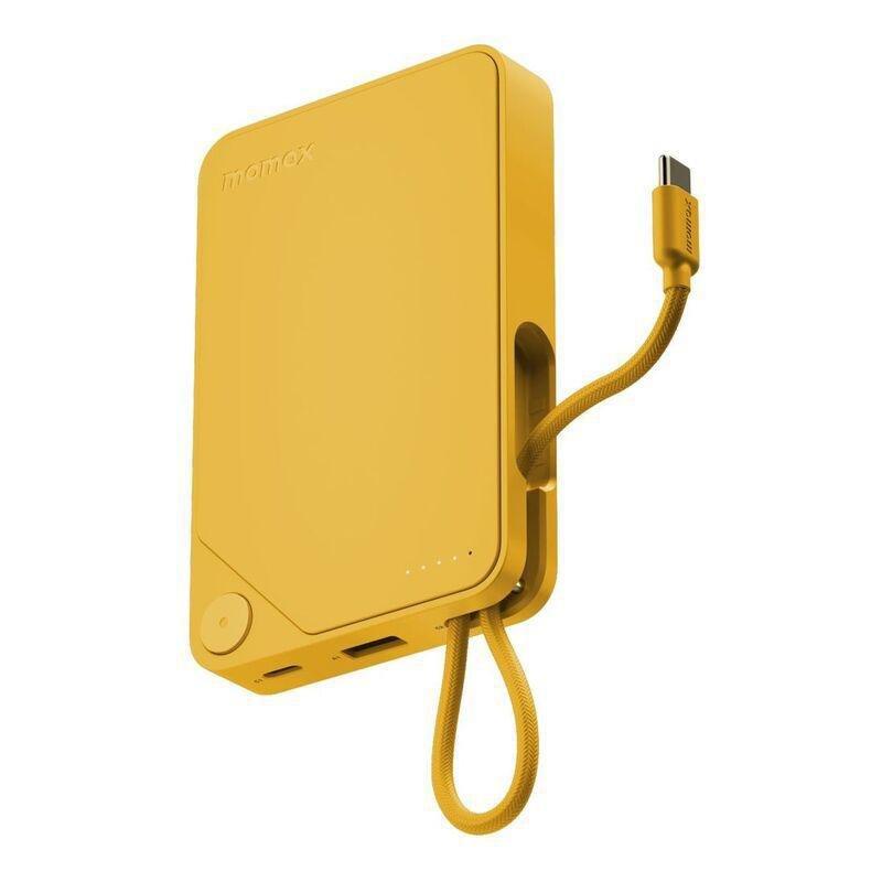 Momax 1-Power X 10000mAh Power Bank With Built-In USB-C Cable - Yellow, , medium
