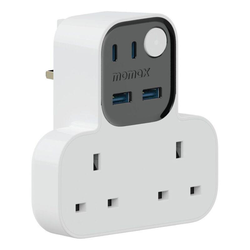 Momax 1-Charger Work Flow T-Shaped Extention 2 Socket With USB - White, , large image number 0