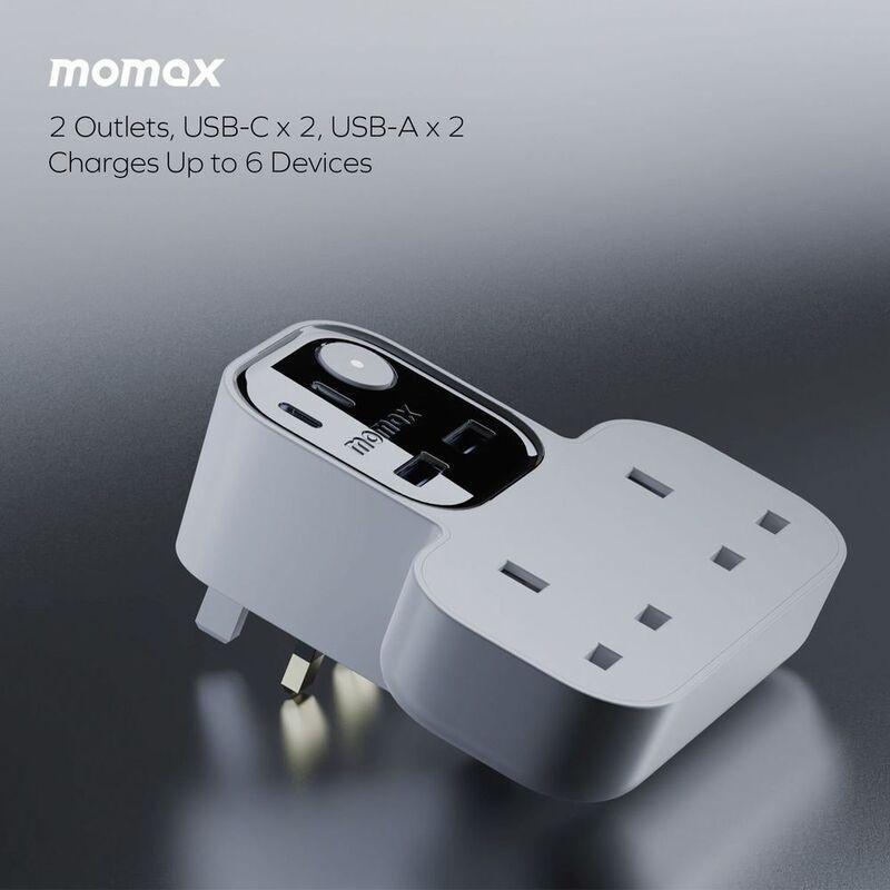 Momax 1-Charger Work Flow T-Shaped Extention 2 Socket With USB - White, , large image number 3