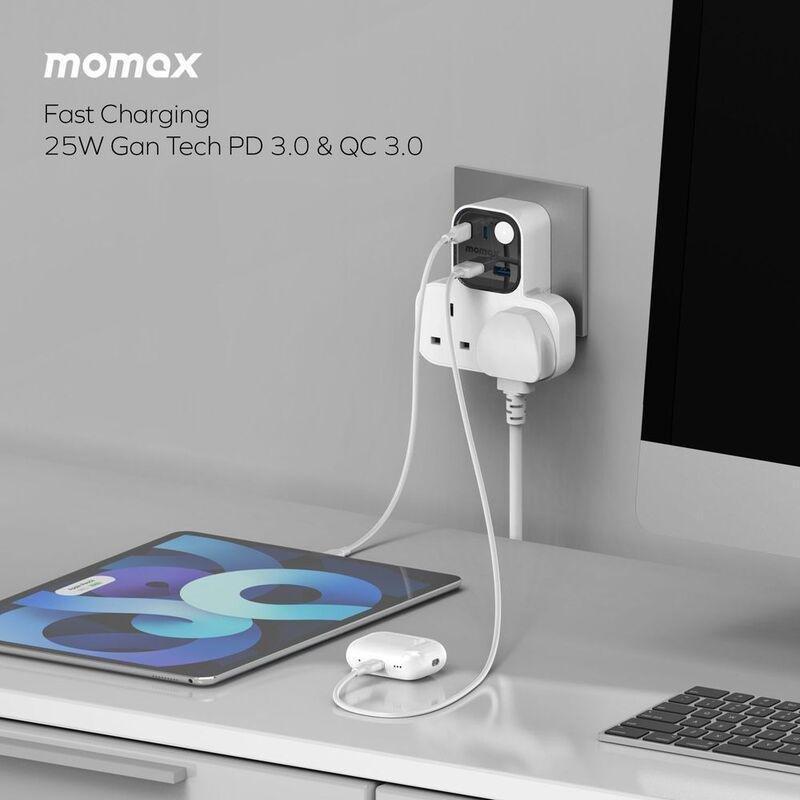 Momax 1-Charger Work Flow T-Shaped Extention 2 Socket With USB - White, , large image number 5