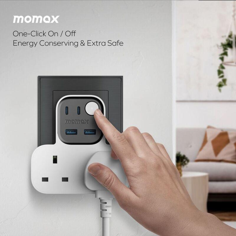 Momax 1-Charger Work Flow T-Shaped Extention 2 Socket With USB - White, , large image number 6