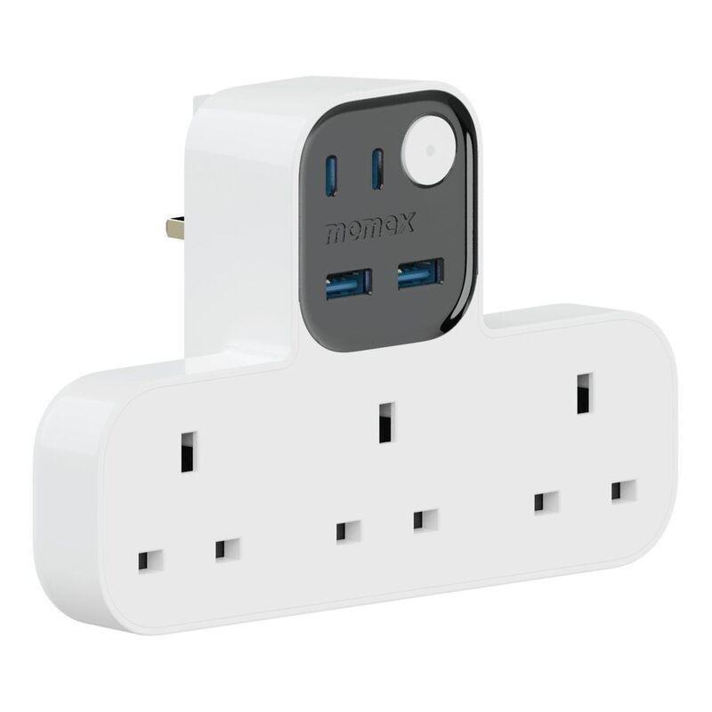 Momax 1-Charger Work Flow T-Shaped Extention 3 Socket With USB - White, , large image number 0
