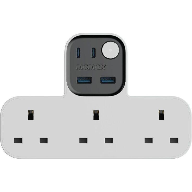 Momax 1-Charger Work Flow T-Shaped Extention 3 Socket With USB - White, , large image number 1
