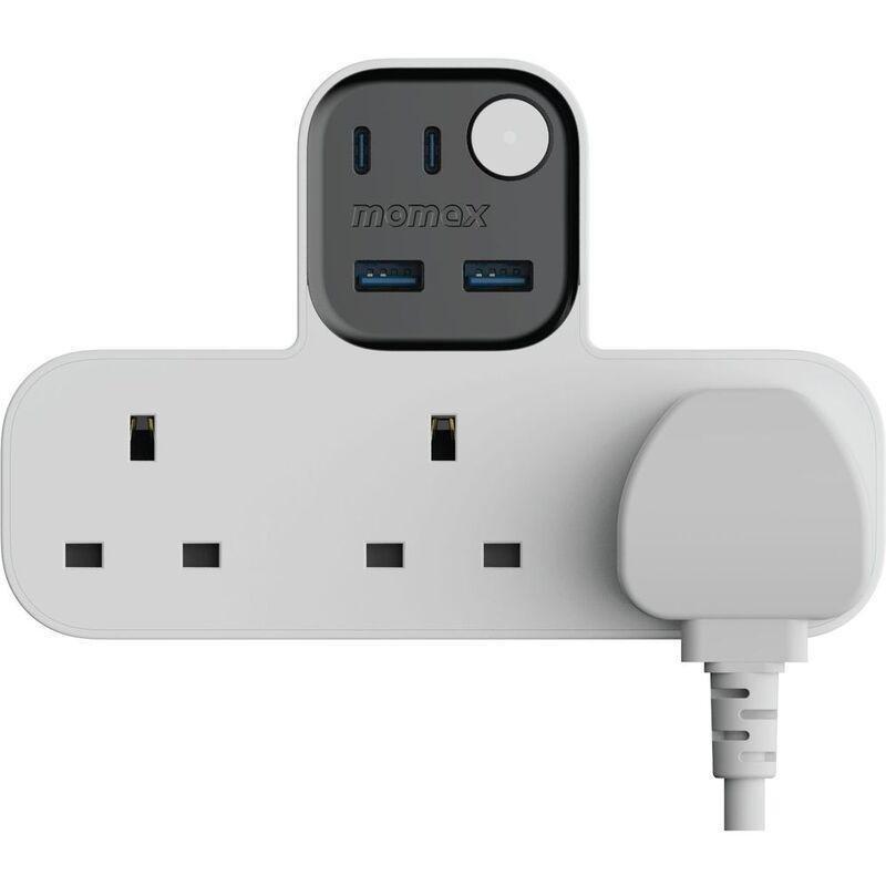 Momax 1-Charger Work Flow T-Shaped Extention 3 Socket With USB - White, , large image number 2