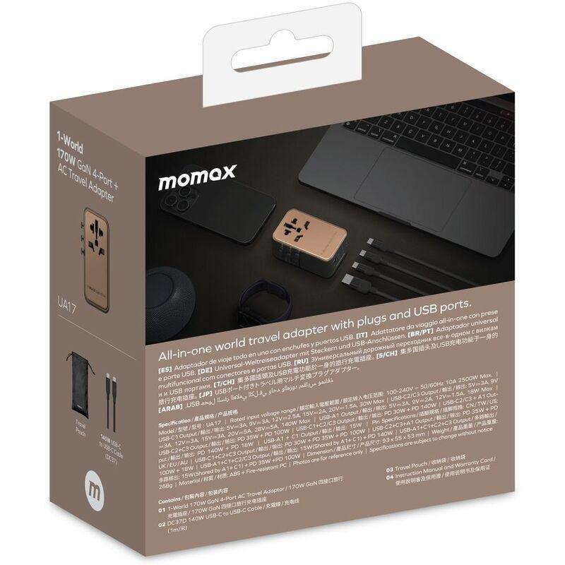 Momax 1-World 170W Gan 4 Port Travel Adapter - Rose Gold, , large image number 7