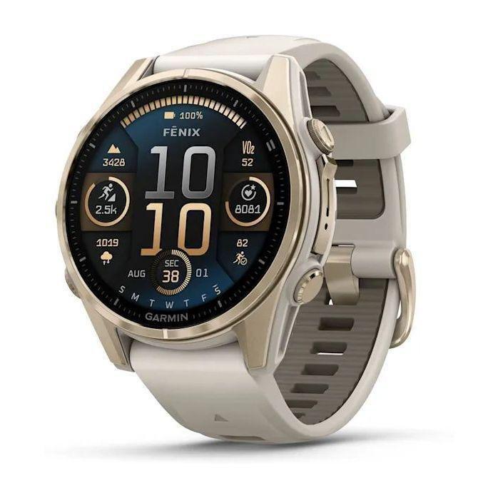Garmin Fenix 8 43mm AMOLED Sapphire Soft Gold Smartwatch - Fog Gray/Dark Sandstone Silicone Band, , medium