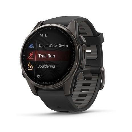 Garmin Fenix 8 43mm AMOLED Sapphire Carbon Gray DLC Titanium Smartwatch - Black/Pebble Gray Silicone Band, , large image number 0