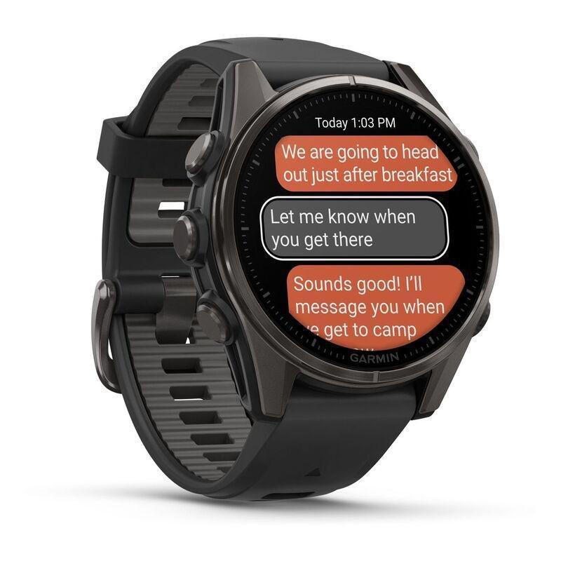 Garmin Fenix 8 43mm AMOLED Sapphire Carbon Gray DLC Titanium Smartwatch - Black/Pebble Gray Silicone Band, , large image number 4