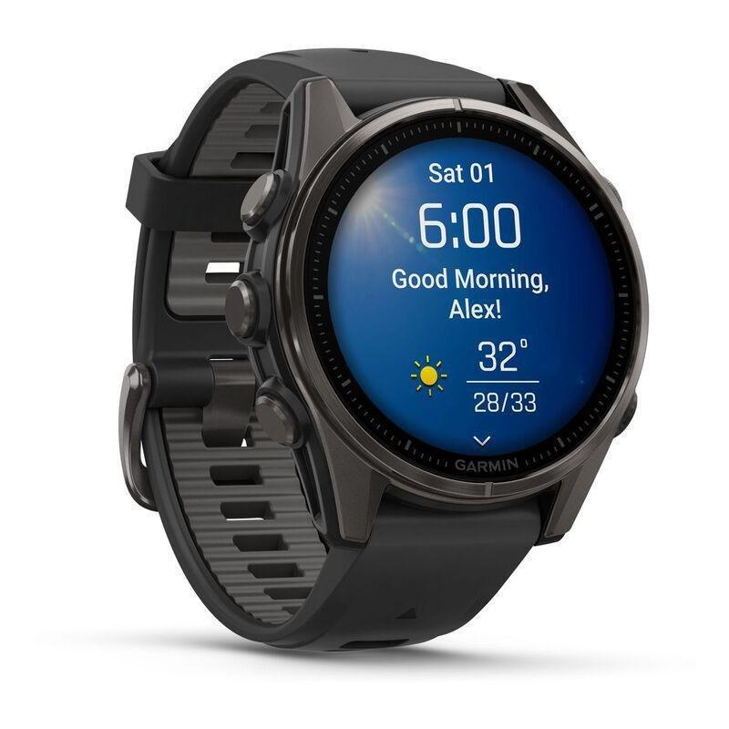 Garmin Fenix 8 43mm AMOLED Sapphire Carbon Gray DLC Titanium Smartwatch - Black/Pebble Gray Silicone Band, , large image number 5