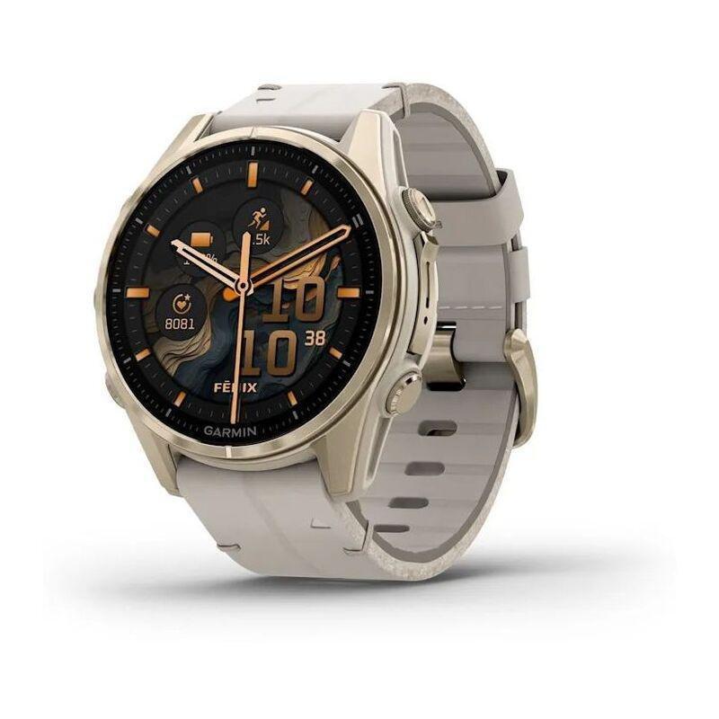 Garmin Fenix 8 43mm AMOLED Sapphire Soft Gold Stainless Steel Smartwatch - Fog Gray Leather Band + Fog Gray/Dark Sandstone Silicone Band, , medium