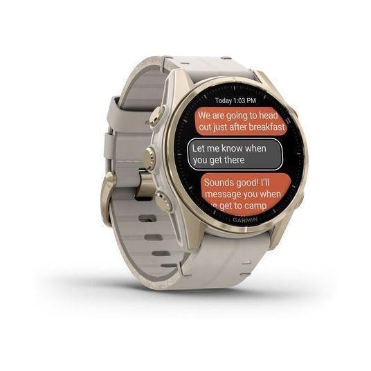 Garmin Fenix 8 43mm AMOLED Sapphire Soft Gold Stainless Steel Smartwatch - Fog Gray Leather Band + Fog Gray/Dark Sandstone Silicone Band, , large image number 1