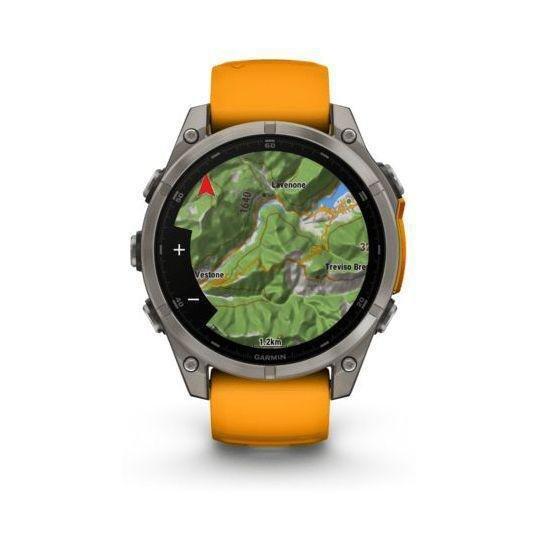 Garmin Fenix 8 47mm AMOLED Sapphire Titanium Smartwatch - Spark Orange/Graphite Silicone Band, , medium