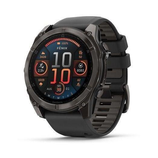 Garmin Fenix 8 51mm AMOLED Sapphire Carbon Gray DLC Titanium Smartwatch - Black/Pebble Gray Silicone Band, , medium