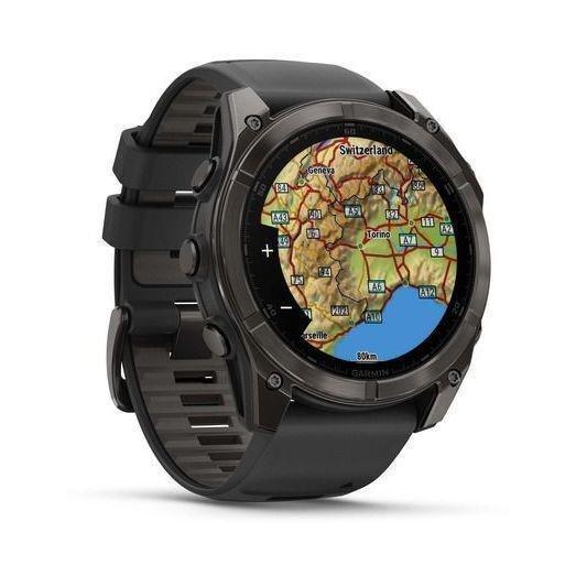 Garmin Fenix 8 51mm AMOLED Sapphire Carbon Gray DLC Titanium Smartwatch - Black/Pebble Gray Silicone Band, , large image number 2