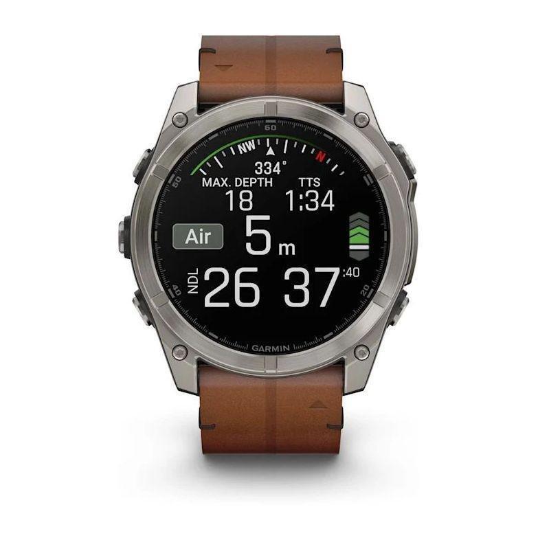 Garmin Fenix 8 51mm AMOLED Sapphire Bare Titanium Black Smartwatch - Chestnut Leather Band + Graphite Silicone Band, , medium