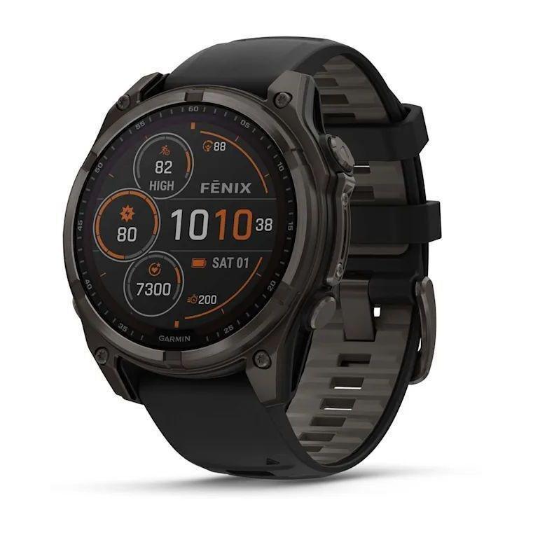 Garmin Fenix 8 47mm Solar Sapphire Carbon Gray DLC Titanium Smartwatch - Black/Pebble Gray Silicone Band, , medium