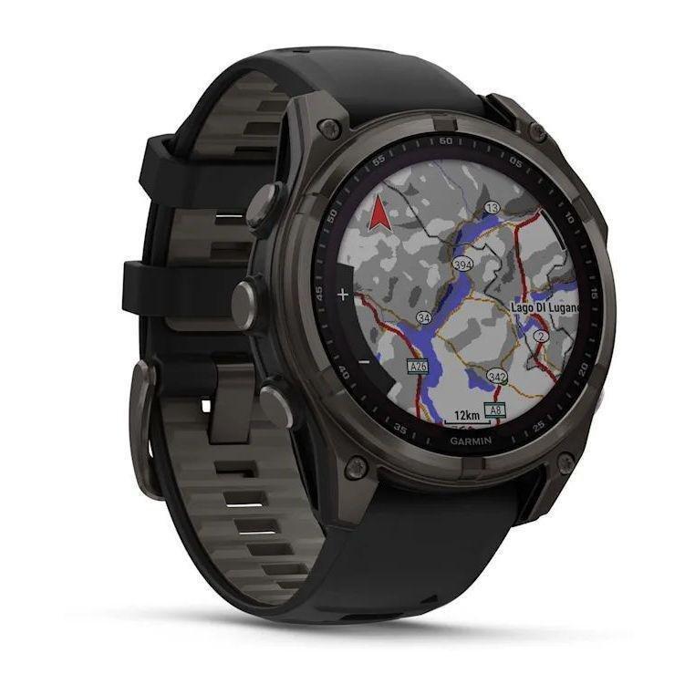 Garmin Fenix 8 47mm Solar Sapphire Carbon Gray DLC Titanium Smartwatch - Black/Pebble Gray Silicone Band, , large image number 2