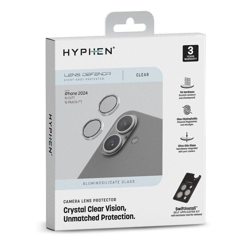 HYPHEN Camera Lens Protector for iPhone 16/Plus with Self Installation Board - Clear, , large image number 3