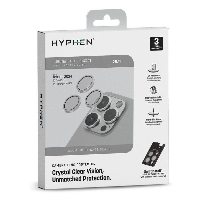 HYPHEN Camera Lens Protector for iPhone 16 Pro/Pro Max with Self Installation Board - Gray, , medium